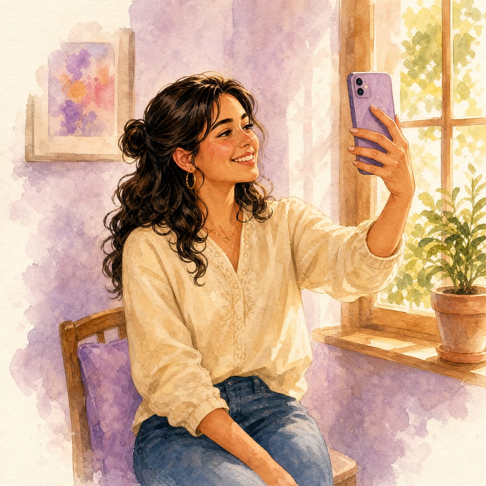 Ella se verifica con una selfie en vivo junto a la ventana