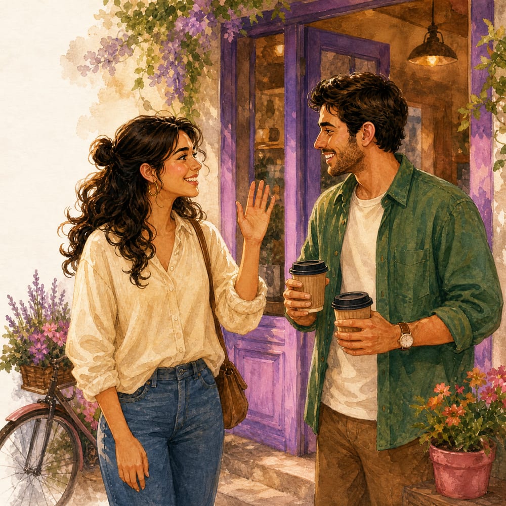 Los dos se encuentran por primera vez en la puerta de un café